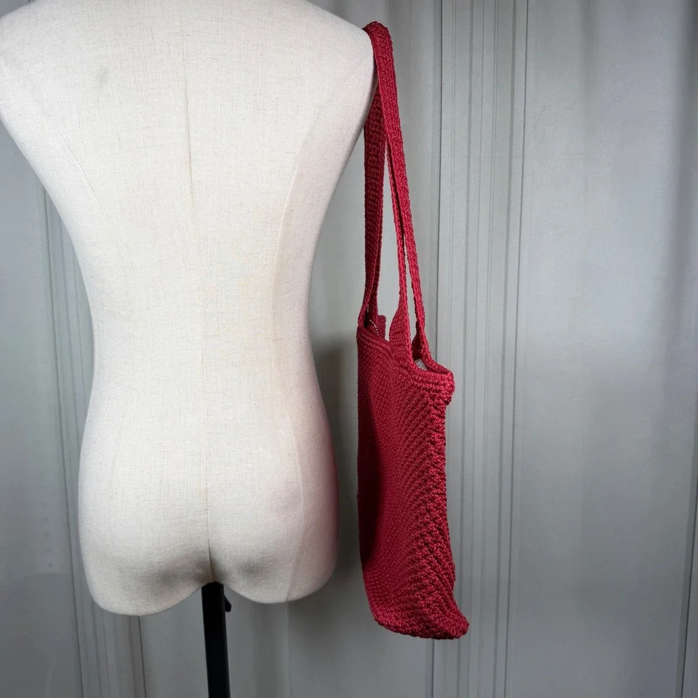 The Sak Cherry Red Crochet Fabiana Shoulder Bag Y2K Aesthetic